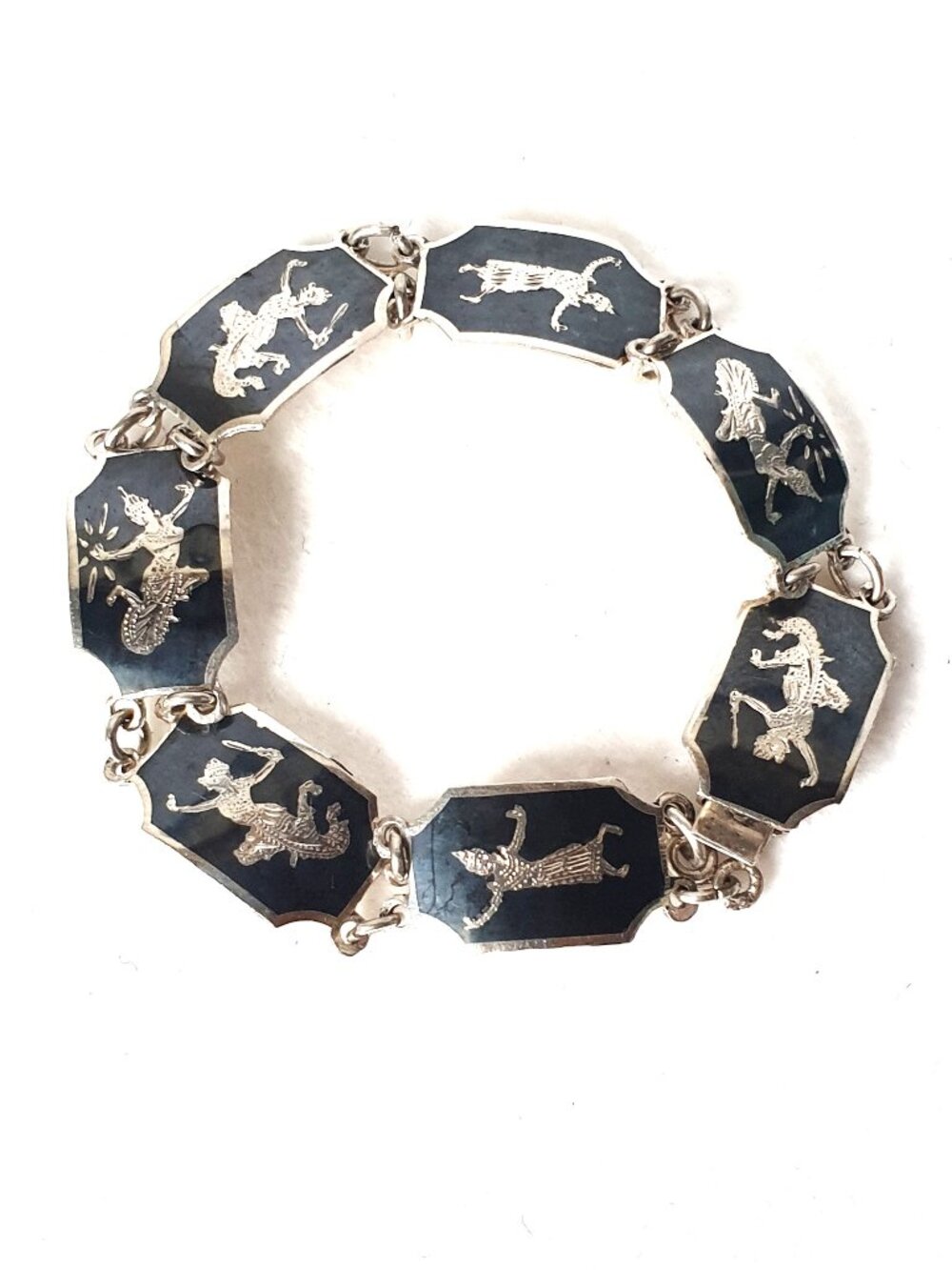 Vintage 1940s Siam Sterling Silver Nielloware Mekkala Bracelet